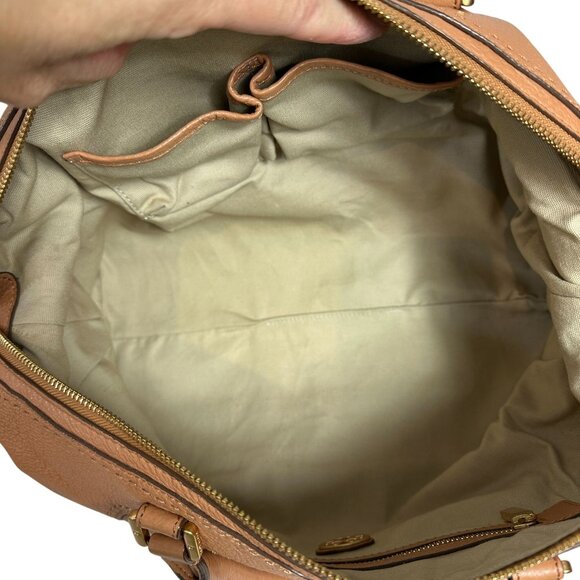 Tory Burch AMALIE Camel Satchel Shoulder Bag Pebbled Leather Beige Dust Bag - Picture 12 of 16